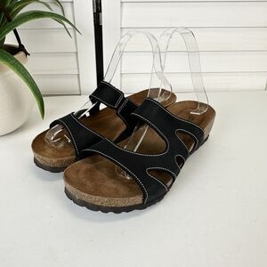 Sabatini Memory System Black Leather Slide Sandal Cork Wedge‎ Shoes EU 38 US 7.5
